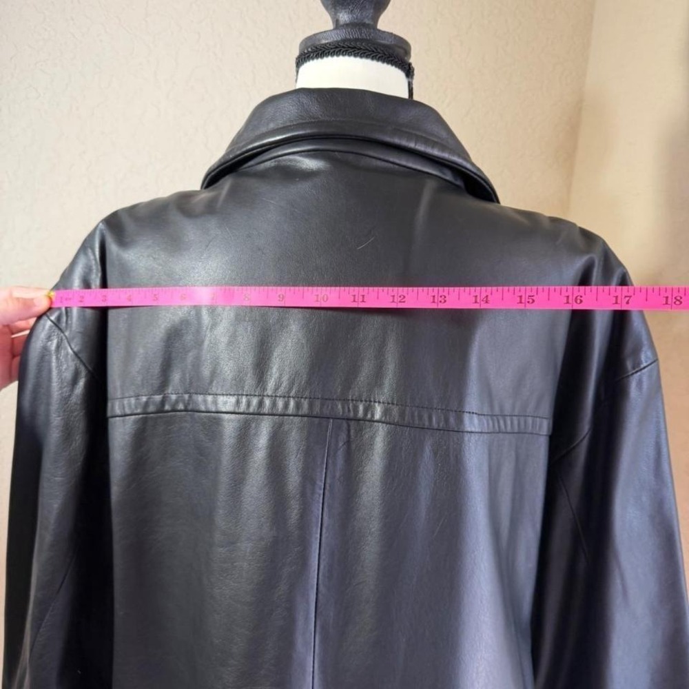 Donna Pelle Black Leather Coat Womens Medium Longline 100%‎ Leather 90s Classic - Picture 4 of 7
